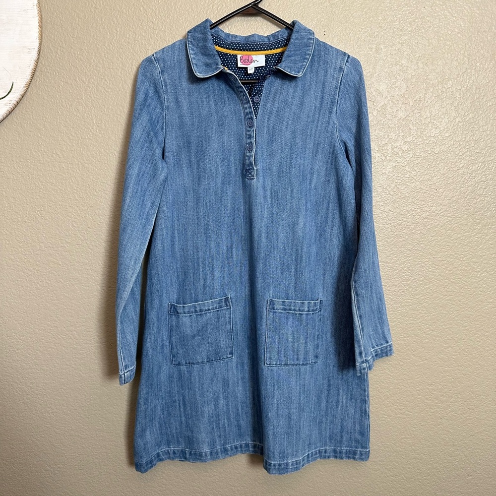 Like New Boden Youth Long Sleeve Denim Collar Dress